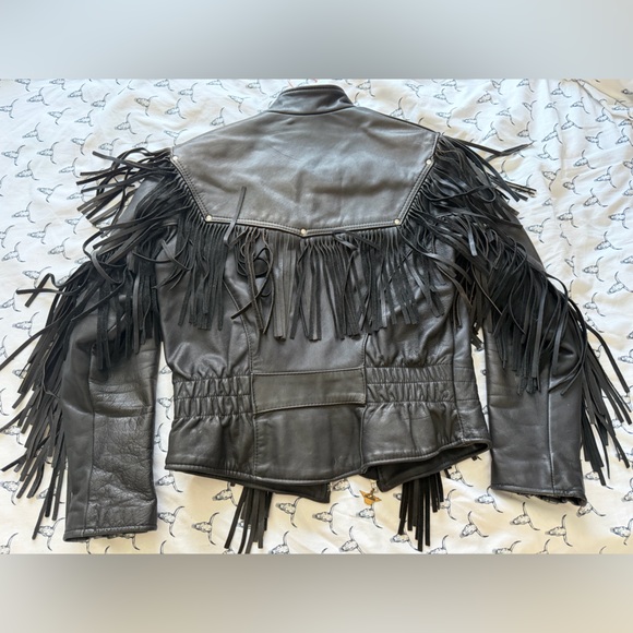 Harley-Davidson Black Leather Fringe Motorcycle Jacket - Picture 4 of 12